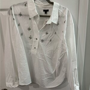 Talbots White Button Down Shirt with Star Embellishments
